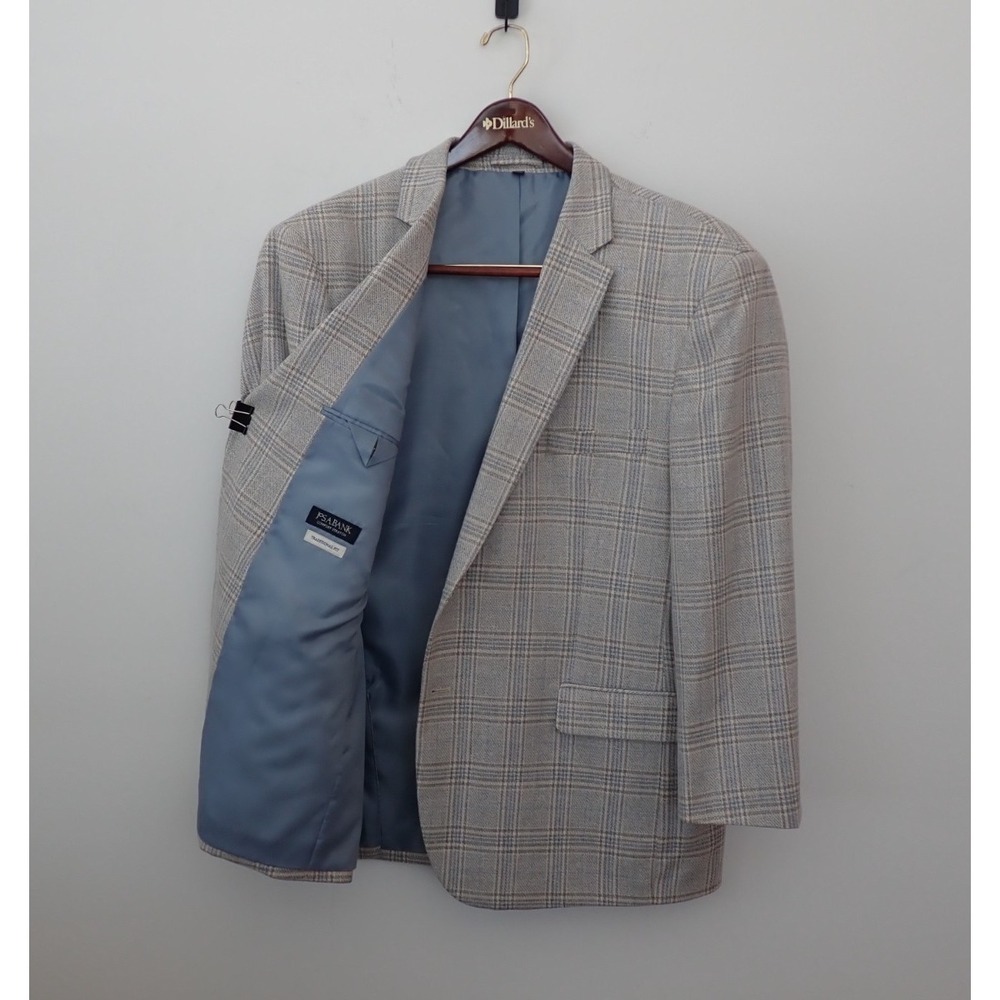 Jos A Bank Blazer Sport Coat Gray Plaid Comfort Stretch Lightweight Cool 46R